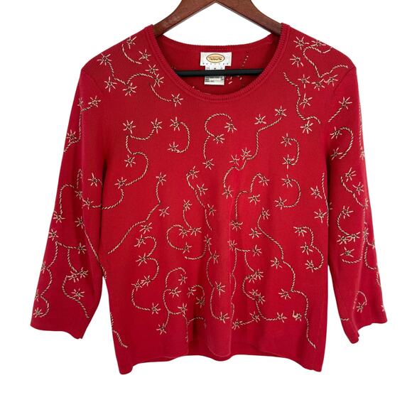 Talbots Sweaters - Talbots Petites Medium PM Embroidered Sweater Blouse Shirt Top Floral Knit Artsy